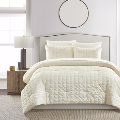 Chic Home Design Jessa 3 Piece Comforter Set Washed Garment Technique Geometric Square Tile Pattern Bedding In White