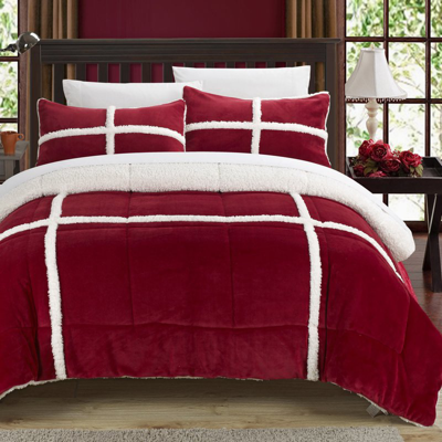 Chic Home Design Chiron 2 Piece Comforter Set Ultra Plush Micro Mink Sherpa Lined Bedding In Red