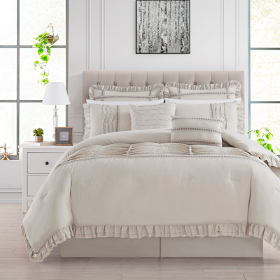 Chic Home Design Yvette 12 Piece Comforter Set Ruffled Pleated Flange Border Design Bed In A Bag In Neutral