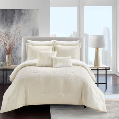 Chic Home Design Gigi 5 Piece Comforter Set Scroll Embroidered Bedding In Neutral