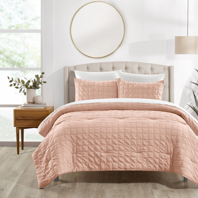 Chic Home Design Jessa 3 Piece Comforter Set Washed Garment Technique Geometric Square Tile Pattern Bedding In Pink