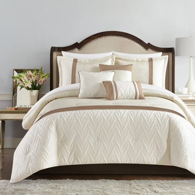 Chic Home Design Macie 6 Piece Comforter Set Jacquard Woven Geometric Design Pleated Quilted Details Bedding In Brown