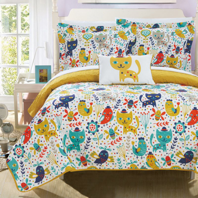 Chic Home Design Wymper 4 Piece Reversible Quilt Set Cute Animal Friends Youth Design Coverlet Bedding In Yellow