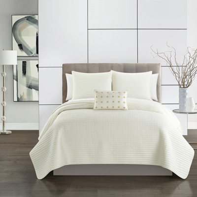 Chic Home Design Hayden 8 Piece Quilt Set Striped Box Stitched Design Bed In A Bag In White