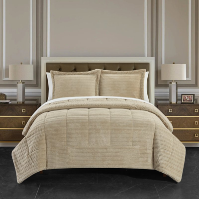 Chic Home Design Ryland 3 Piece Comforter Set Ribbed Textured Microplush Sherpa Bedding In Neutral