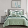 Chic Home Design Macie 6 Piece Comforter Set Jacquard Woven Geometric Design Pleated Quilted Details Bedding In Green
