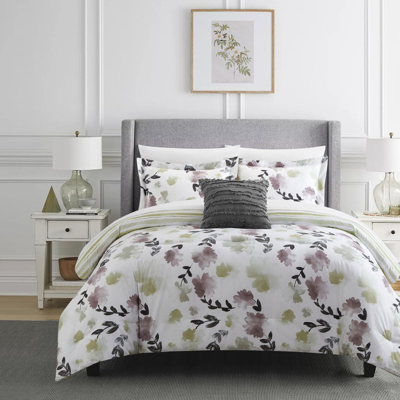 Chic Home Design Devon Green 4 Piece Reversible Watercolor Floral Print Comforter Set