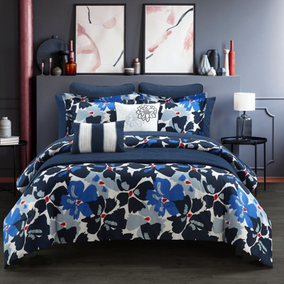 Chic Home Design Malea 12 Piece Comforter And Quilt Set Contemporary Floral Print Bed In A Bag In Blue