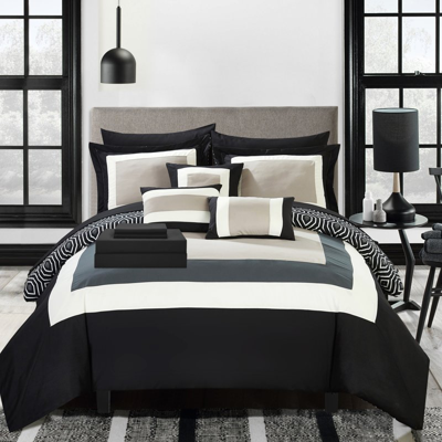 Chic Home Design Heldin 10 Piece Comforter Set Reversible Hotel Collection Color Block Geometric Pattern Print Design In Black