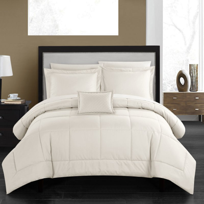 Chic Home Design Jorin 8 Piece Comforter Set Pieced Solid Color Stitched Design Complete Bed In A Bag Bedding In White