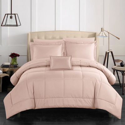 Chic Home Design Jorin 8 Piece Comforter Set Pieced Solid Color Stitched Design Complete Bed In A Bag Bedding In Pink