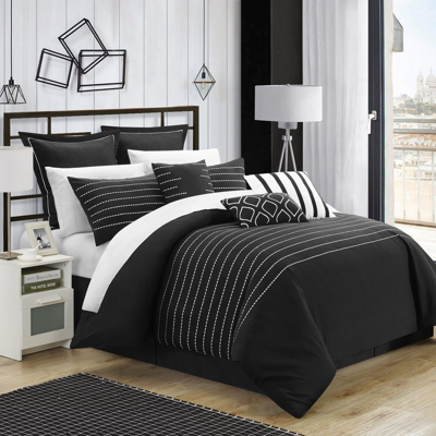 Chic Home Design Karlston 13 Piece Comforter Bed In A Bag Elegant Stitched Embroidered Design Complete Bedding Set In Black