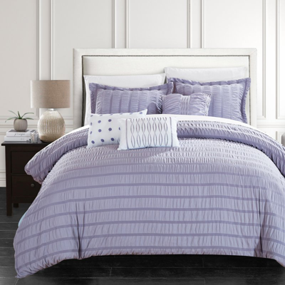 Chic Home Design Jayrine 6 Piece Comforter Set Striped Ruched Ruffled Bedding In Purple