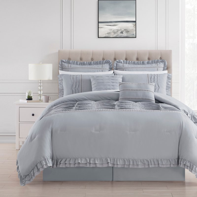 Chic Home Design Yvie 8 Piece Comforter Set Ruffled Pleated Flange Border Design Bedding In Grey