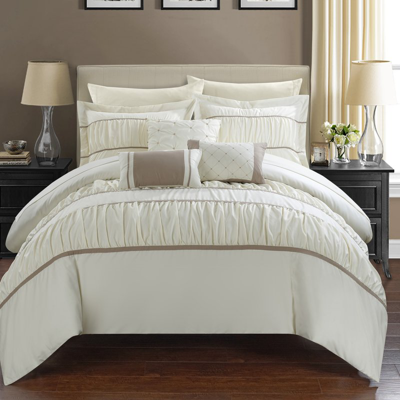 Chic Home Design Wanda 10 Piece Comforter Set Complete Bed In A Bag Pleated Ruched Ruffled Bedding In White