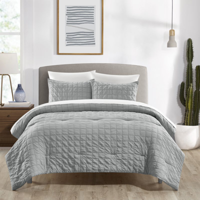 Chic Home Design Jessa 3 Piece Comforter Set Washed Garment Technique Geometric Square Tile Pattern Bedding In Gray