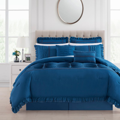 Chic Home Design Yvie 8 Piece Comforter Set Ruffled Pleated Flange Border Design Bedding In Blue