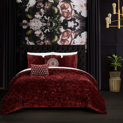 Chic Home Design Kiana 9 Piece Comforter Set Crinkle Crushed Velvet Bed In A Bag In Red