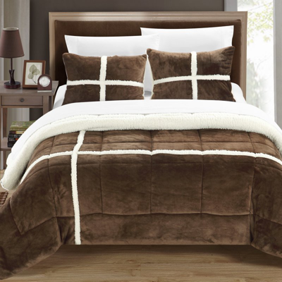 Chic Home Design Chiron 3 Piece Comforter Set Ultra Plush Micro Mink Sherpa Lined Bedding In Brown
