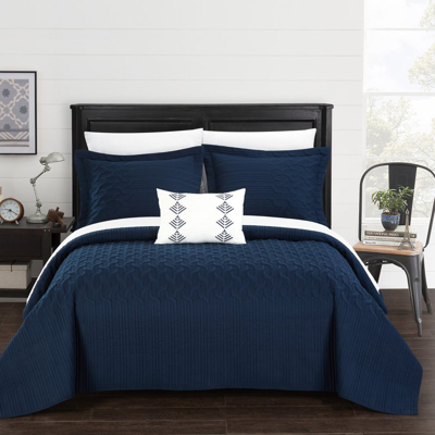 Chic Home Design Shala 8 Piece Quilt Cover Set Interlaced Vine Pattern Quilted Bed In A Bag In Blue