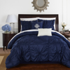 Chic Home Design Hyatt 6 Piece Comforter Set Floral Pinch Pleated Ruffled Designer Embellished Bedding In Blue