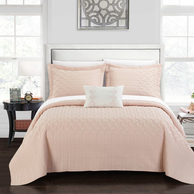 Chic Home Design Shala 6 Piece Quilt Cover Set Interlaced Vine Pattern Quilted Bed In A Bag In Pink