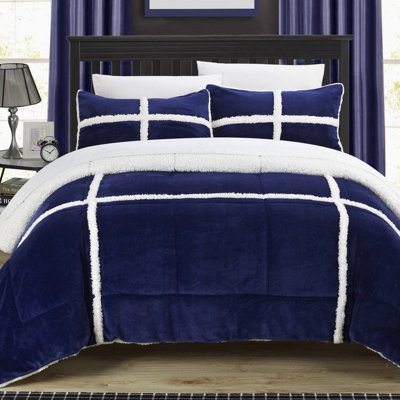 Chic Home Design Chiron 3 Piece Comforter Set Ultra Plush Micro Mink Sherpa Lined Bedding In Blue