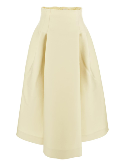 Bottega Veneta Pleated Wool Midi Skirt In Yellow