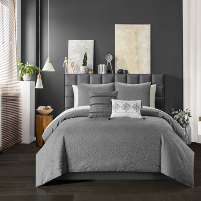 Chic Home Design Mya 7 Piece Comforter Set Embossed Medallion Scroll Pattern Design Bed In A Bag In Grey