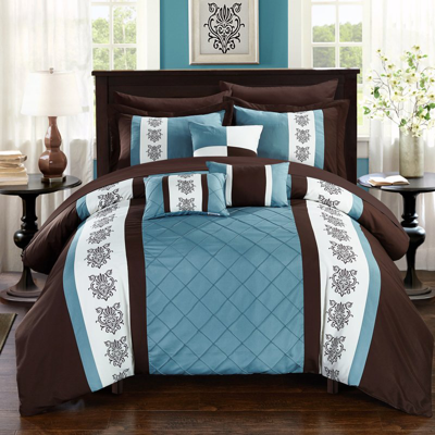 Chic Home Design Dalton 10 Piece Comforter Set Pintuck Pieced Block Embroidery Bed In A Bag With Sheet Set In Brown