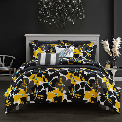 Chic Home Design Malea 12 Piece Comforter And Quilt Set Contemporary Floral Print Bed In A Bag In Black