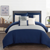 Chic Home Design Arza 10 Piece Comforter Set Color Block Quilted Embroidered Design Bed In A Bag Bedding In Blue