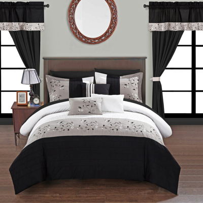 Chic Home Design Sonjae 20 Piece Comforter Set Color Block Floral Embroidered Bed In A Bag Bedding In Black