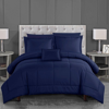 Chic Home Design Jorin 6 Piece Comforter Set Pieced Solid Color Stitched Design Complete Bed In A Bag Bedding In Blue