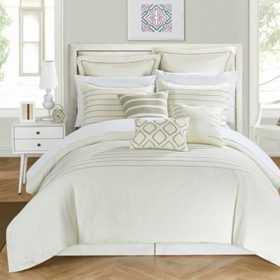 Chic Home Design Karlston 9 Piece Comforter Elegant Stitched Embroidered Design Complete Bedding Set In White