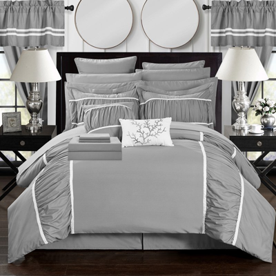 Chic Home Design Auburn 24 Piece Comforter Complete Bed In A Bag Pleated Ruffled Designer Embellished Bedding Set In Gray