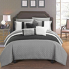 Chic Home Design Arza 10 Piece Comforter Set Color Block Quilted Embroidered Design Bed In A Bag Bedding In Grey