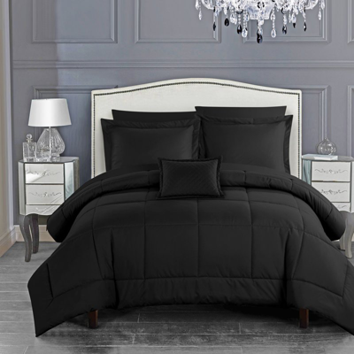 Chic Home Design Jorin 8 Piece Comforter Set Pieced Solid Color Stitched Design Complete Bed In A Bag Bedding In Black