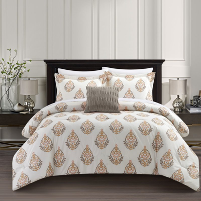 Chic Home Design Clarissa 4 Piece Comforter Set Floral Medallion Print Design Bedding In White