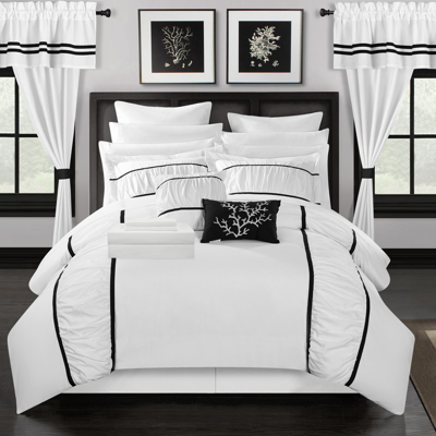 Chic Home Design Auburn 24 Piece Comforter Complete Bed In A Bag Pleated Ruffled Designer Embellished Bedding Set In White