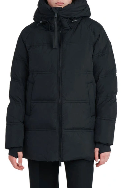 The Recycled Planet Company Orva Water Resistant Hooded Down Puffer Jacket In Black