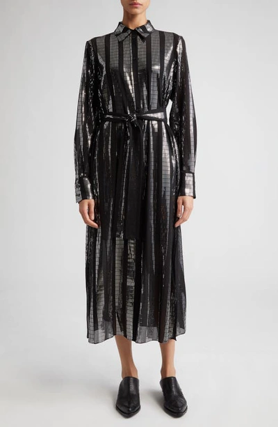 Golden Goose Metallic Lame Maxi Shirtdress In Black