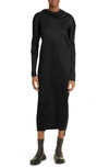 ISSEY MIYAKE MONTHLY COLORS SEPTEMBER LONG SLEEVE PLEATED MIDI DRESS WITH HOOD
