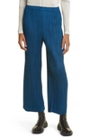 Issey Miyake Thicker Bottoms Pleated Wide Leg Crop Pants In Blue