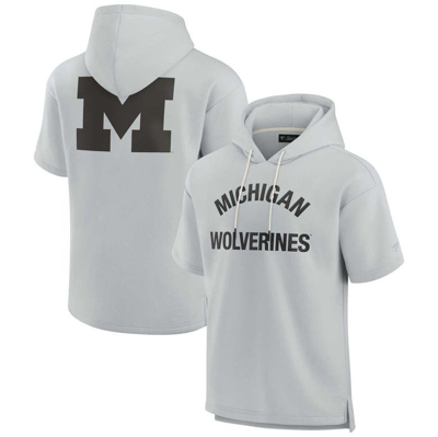 Fanatics Signature Unisex  Gray Michigan Wolverines Super Soft Fleece Short Sleeve Pullover Hoodie