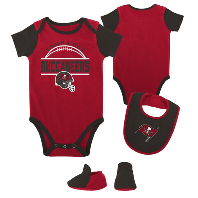 Outerstuff Babies' Newborn & Infant Red/pewter Tampa Bay Buccaneers Home Field Advantage Three-piece Bodysuit, Bib & Bo