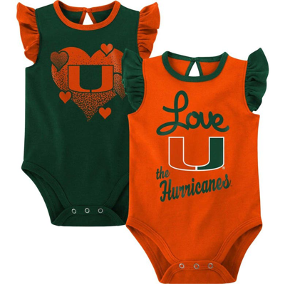 Outerstuff Babies' Girls Newborn & Infant Green/orange Miami Hurricanes Spread The Love 2-pack Bodysuit Set In Green,orange