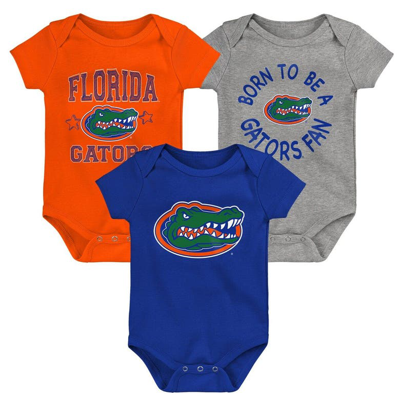 Outerstuff Babies' Newborn And Infant Boys And Girls Royal, Orange, Heather Gray Florida Gators Born To Be Three-pack B In Royal,orange,heather Gray
