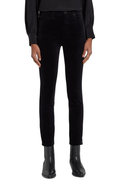 7 For All Mankind Velvet-effect Skinny Trousers In Nero