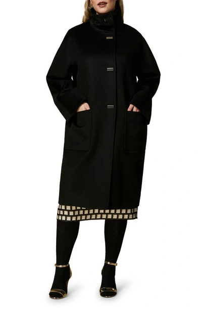 Marina Rinaldi Pure Wool Broadcloth Coat In Black
